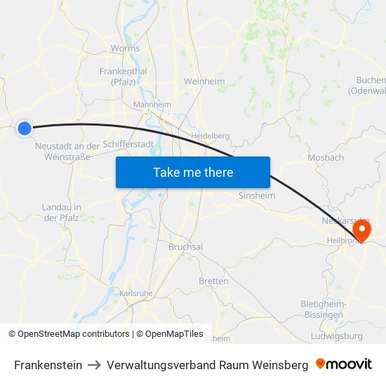 Frankenstein to Verwaltungsverband Raum Weinsberg map