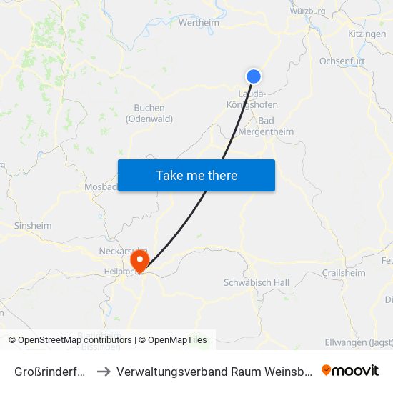 Großrinderfeld to Verwaltungsverband Raum Weinsberg map