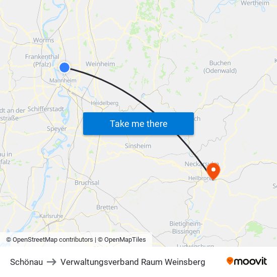 Schönau to Verwaltungsverband Raum Weinsberg map