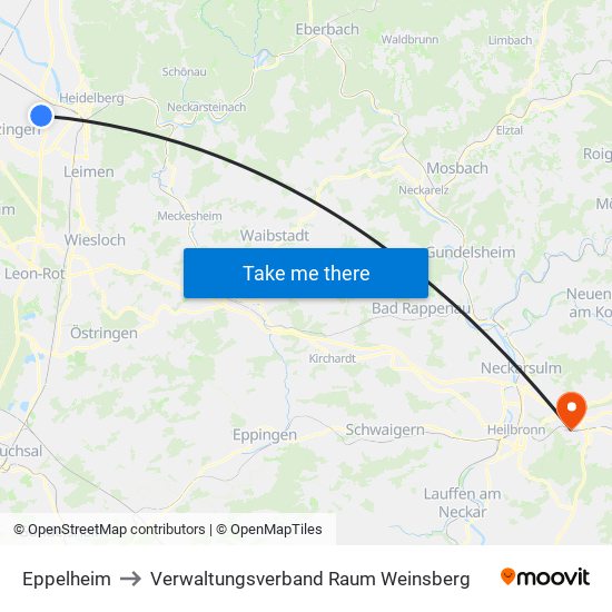 Eppelheim to Verwaltungsverband Raum Weinsberg map