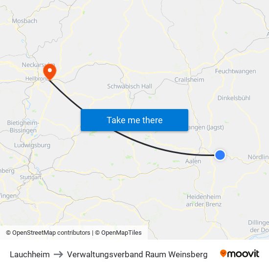 Lauchheim to Verwaltungsverband Raum Weinsberg map