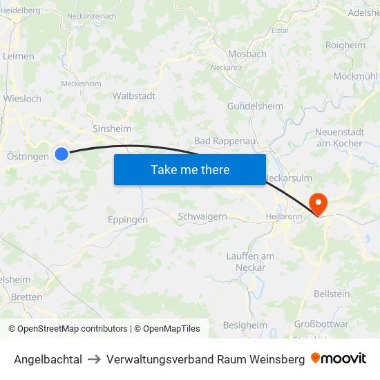 Angelbachtal to Verwaltungsverband Raum Weinsberg map
