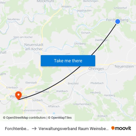 Forchtenberg to Verwaltungsverband Raum Weinsberg map