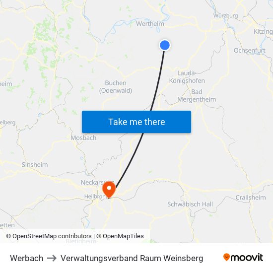 Werbach to Verwaltungsverband Raum Weinsberg map