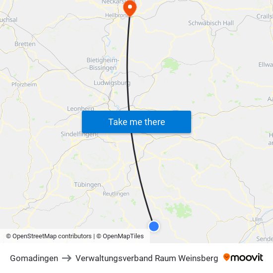 Gomadingen to Verwaltungsverband Raum Weinsberg map