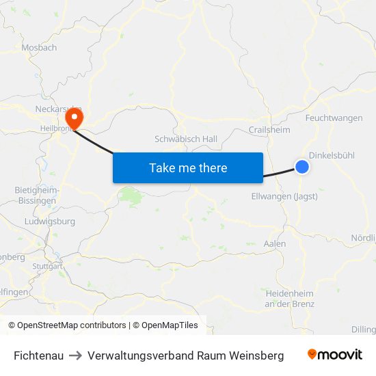 Fichtenau to Verwaltungsverband Raum Weinsberg map