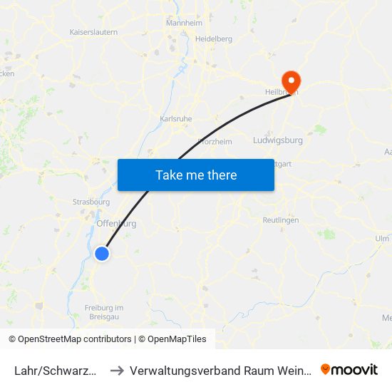 Lahr/Schwarzwald to Verwaltungsverband Raum Weinsberg map