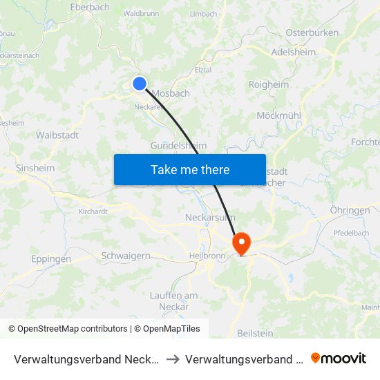 Verwaltungsverband Neckargerach-Waldbrunn to Verwaltungsverband Raum Weinsberg map