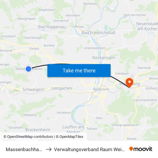 Massenbachhausen to Verwaltungsverband Raum Weinsberg map