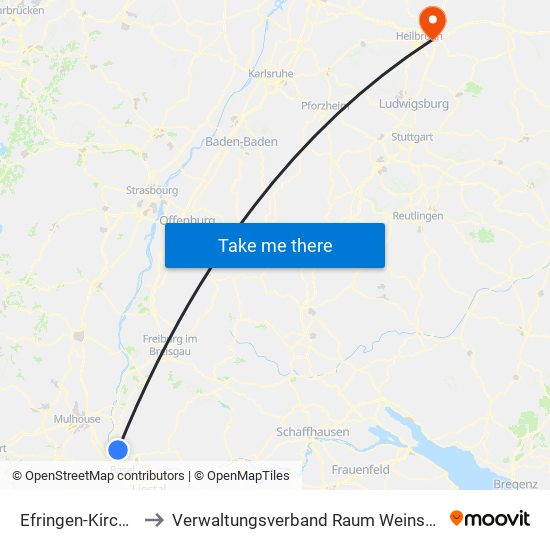 Efringen-Kirchen to Verwaltungsverband Raum Weinsberg map