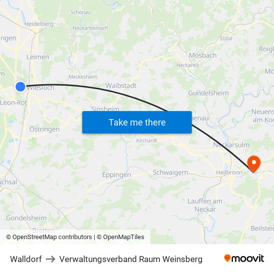 Walldorf to Verwaltungsverband Raum Weinsberg map
