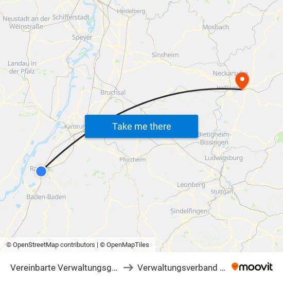 Vereinbarte Verwaltungsgemeinschaft Rastatt to Verwaltungsverband Raum Weinsberg map