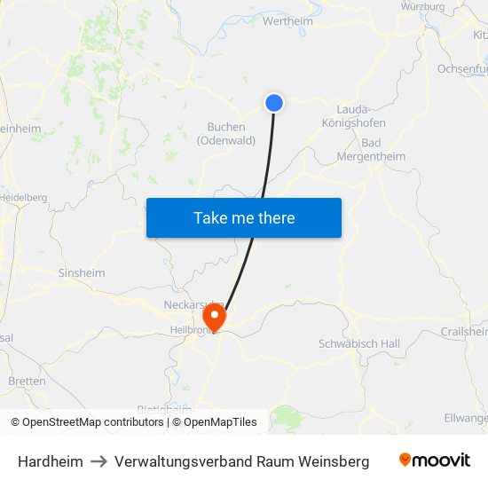 Hardheim to Verwaltungsverband Raum Weinsberg map