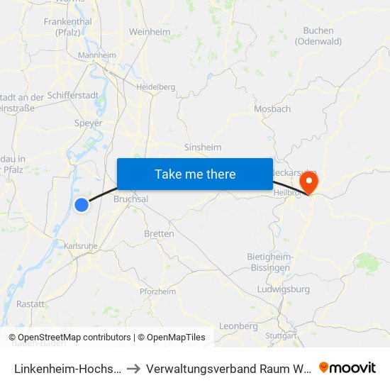 Linkenheim-Hochstetten to Verwaltungsverband Raum Weinsberg map