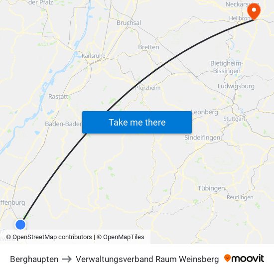 Berghaupten to Verwaltungsverband Raum Weinsberg map