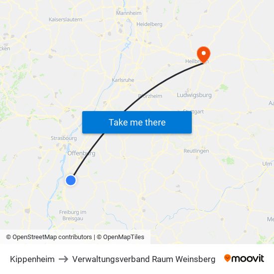 Kippenheim to Verwaltungsverband Raum Weinsberg map