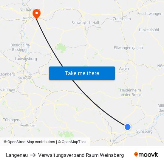 Langenau to Verwaltungsverband Raum Weinsberg map