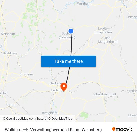 Walldürn to Verwaltungsverband Raum Weinsberg map