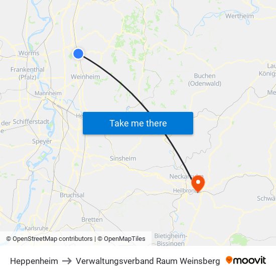 Heppenheim to Verwaltungsverband Raum Weinsberg map