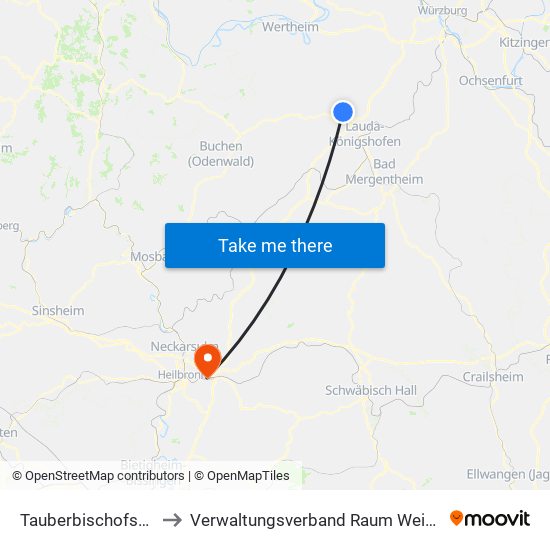 Tauberbischofsheim to Verwaltungsverband Raum Weinsberg map