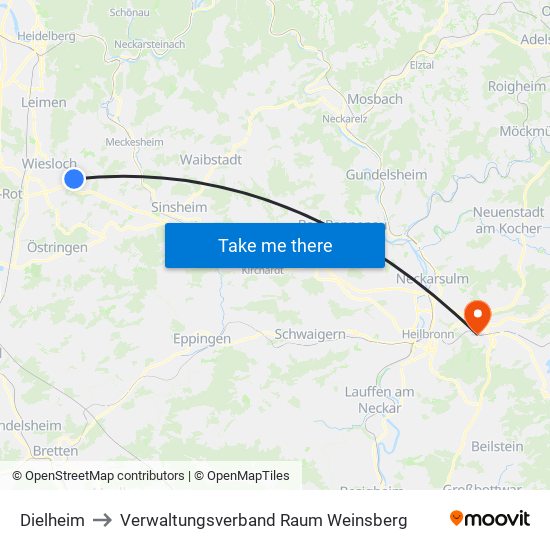 Dielheim to Verwaltungsverband Raum Weinsberg map