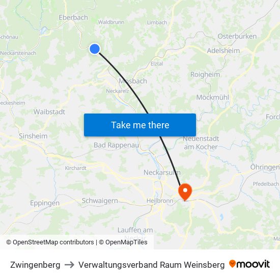 Zwingenberg to Verwaltungsverband Raum Weinsberg map