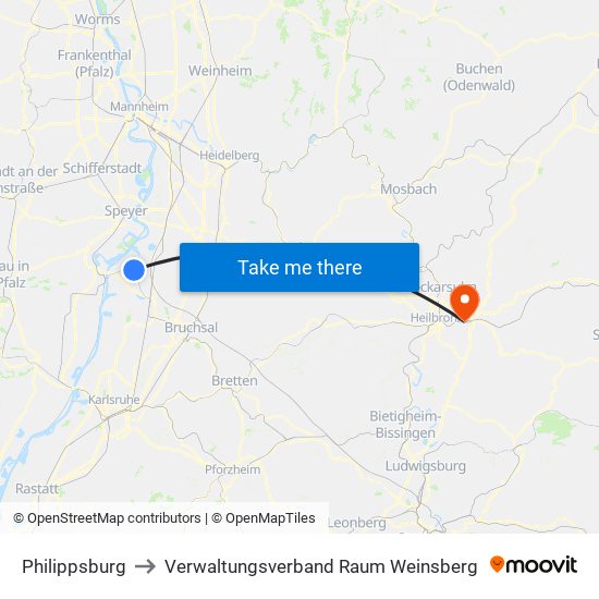 Philippsburg to Verwaltungsverband Raum Weinsberg map