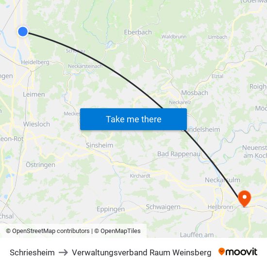 Schriesheim to Verwaltungsverband Raum Weinsberg map