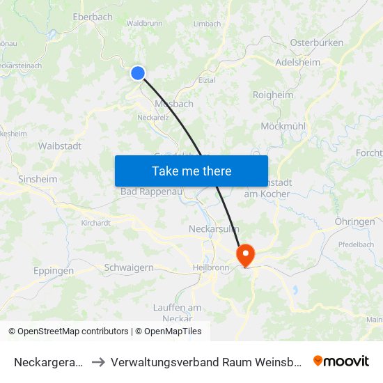 Neckargerach to Verwaltungsverband Raum Weinsberg map