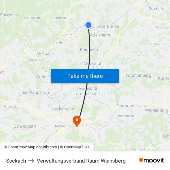 Seckach to Verwaltungsverband Raum Weinsberg map