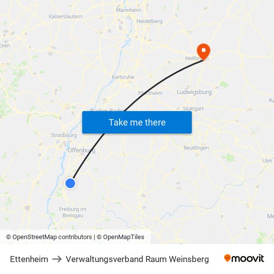 Ettenheim to Verwaltungsverband Raum Weinsberg map