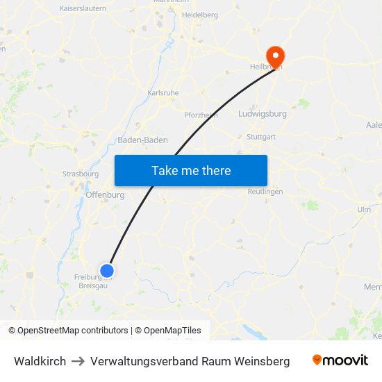 Waldkirch to Verwaltungsverband Raum Weinsberg map