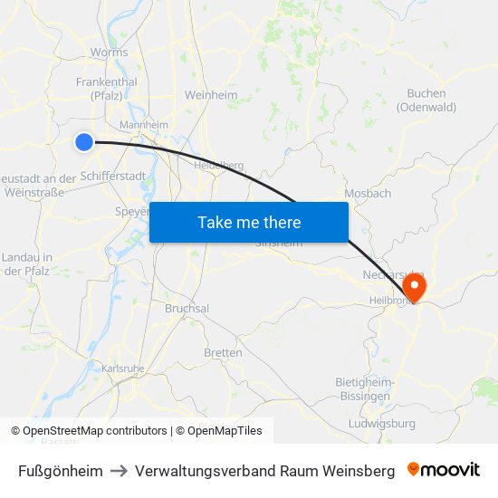 Fußgönheim to Verwaltungsverband Raum Weinsberg map