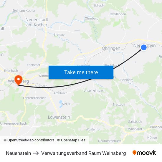 Neuenstein to Verwaltungsverband Raum Weinsberg map