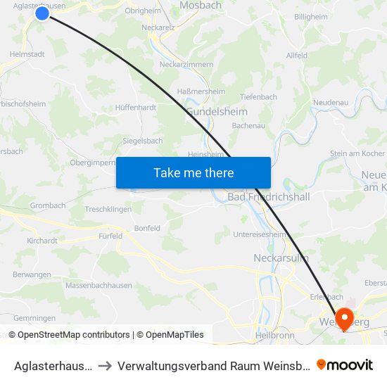 Aglasterhausen to Verwaltungsverband Raum Weinsberg map