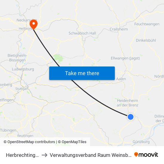 Herbrechtingen to Verwaltungsverband Raum Weinsberg map
