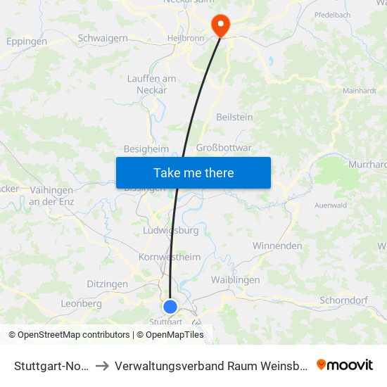 Stuttgart-Nord to Verwaltungsverband Raum Weinsberg map