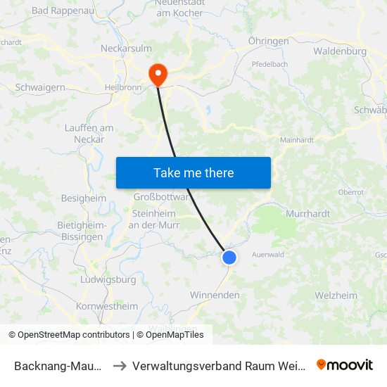 Backnang-Maubach to Verwaltungsverband Raum Weinsberg map