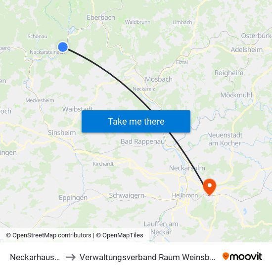 Neckarhausen to Verwaltungsverband Raum Weinsberg map