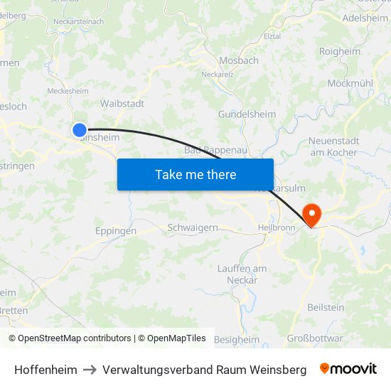 Hoffenheim to Verwaltungsverband Raum Weinsberg map