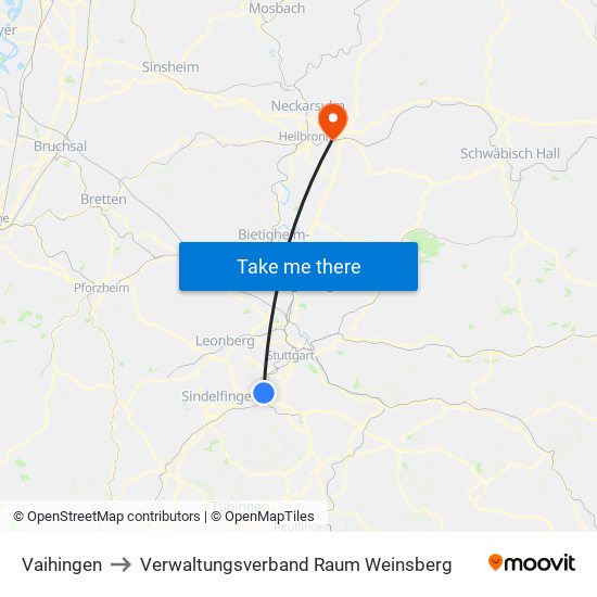 Vaihingen to Verwaltungsverband Raum Weinsberg map