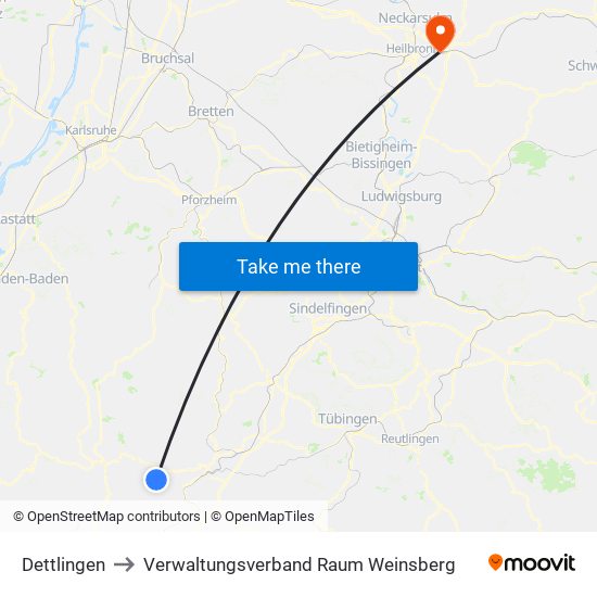 Dettlingen to Verwaltungsverband Raum Weinsberg map