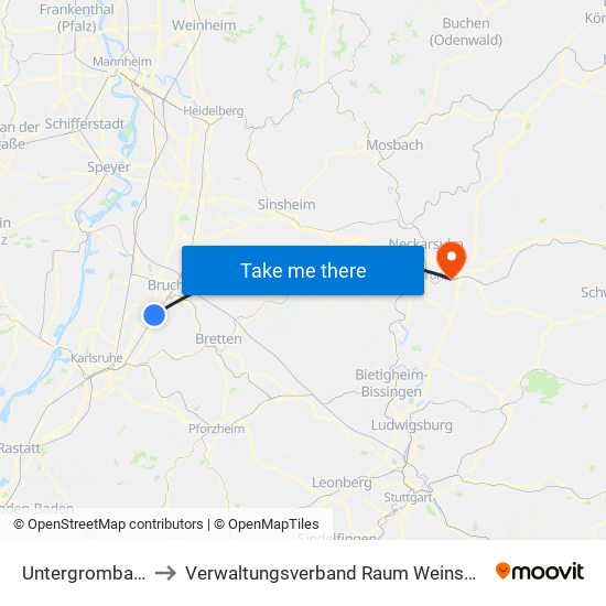 Untergrombach to Verwaltungsverband Raum Weinsberg map