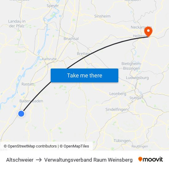 Altschweier to Verwaltungsverband Raum Weinsberg map