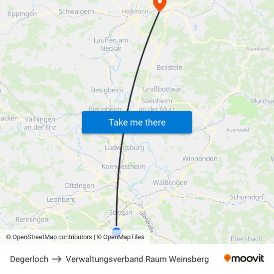 Degerloch to Verwaltungsverband Raum Weinsberg map