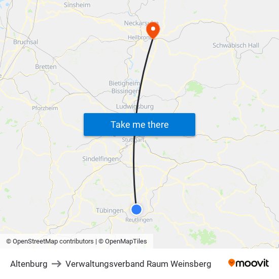 Altenburg to Verwaltungsverband Raum Weinsberg map