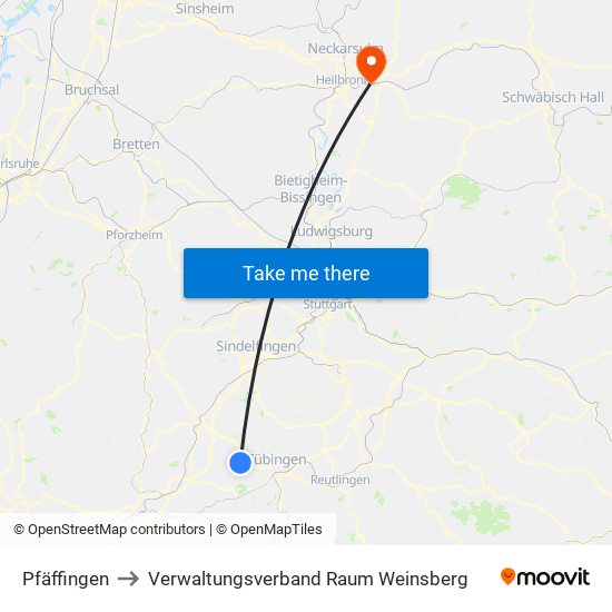 Pfäffingen to Verwaltungsverband Raum Weinsberg map