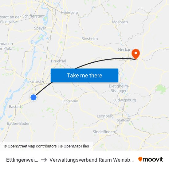 Ettlingenweier to Verwaltungsverband Raum Weinsberg map