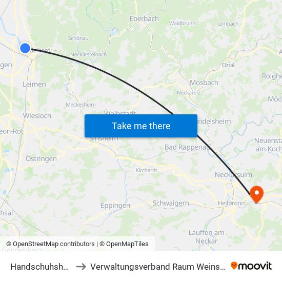 Handschuhsheim to Verwaltungsverband Raum Weinsberg map