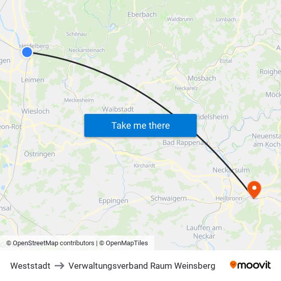 Weststadt to Verwaltungsverband Raum Weinsberg map